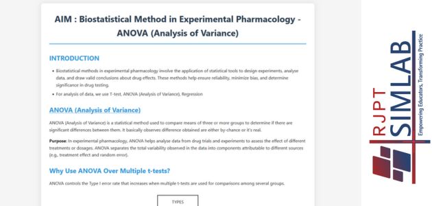 Biostatistical method in experimental pharmacology – ANOVA  (Analysis of Variance)